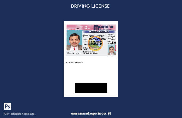 verified style modello di versione della patente di guida USA Montana in stile verificato template